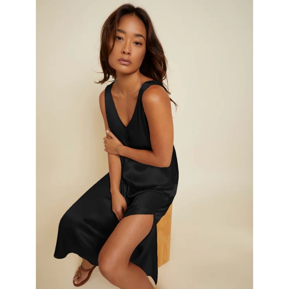 Nation LTD Black Erika Dress Elegant Sleeveless Satin Maxi Classic Flowy XXL